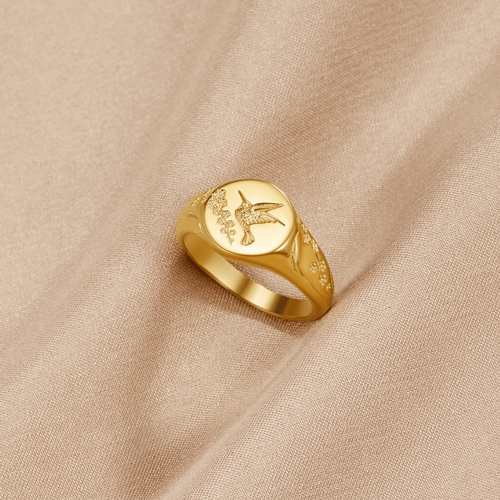 Milagros - Anillo Sello de Colibrí Dorado