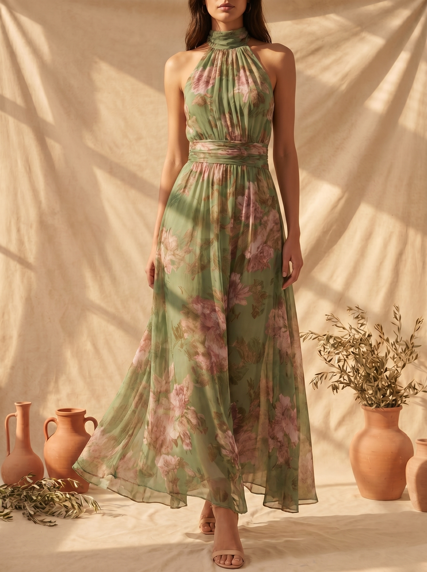 Ximena – Vestido Maxi Halter con Estampado Floral