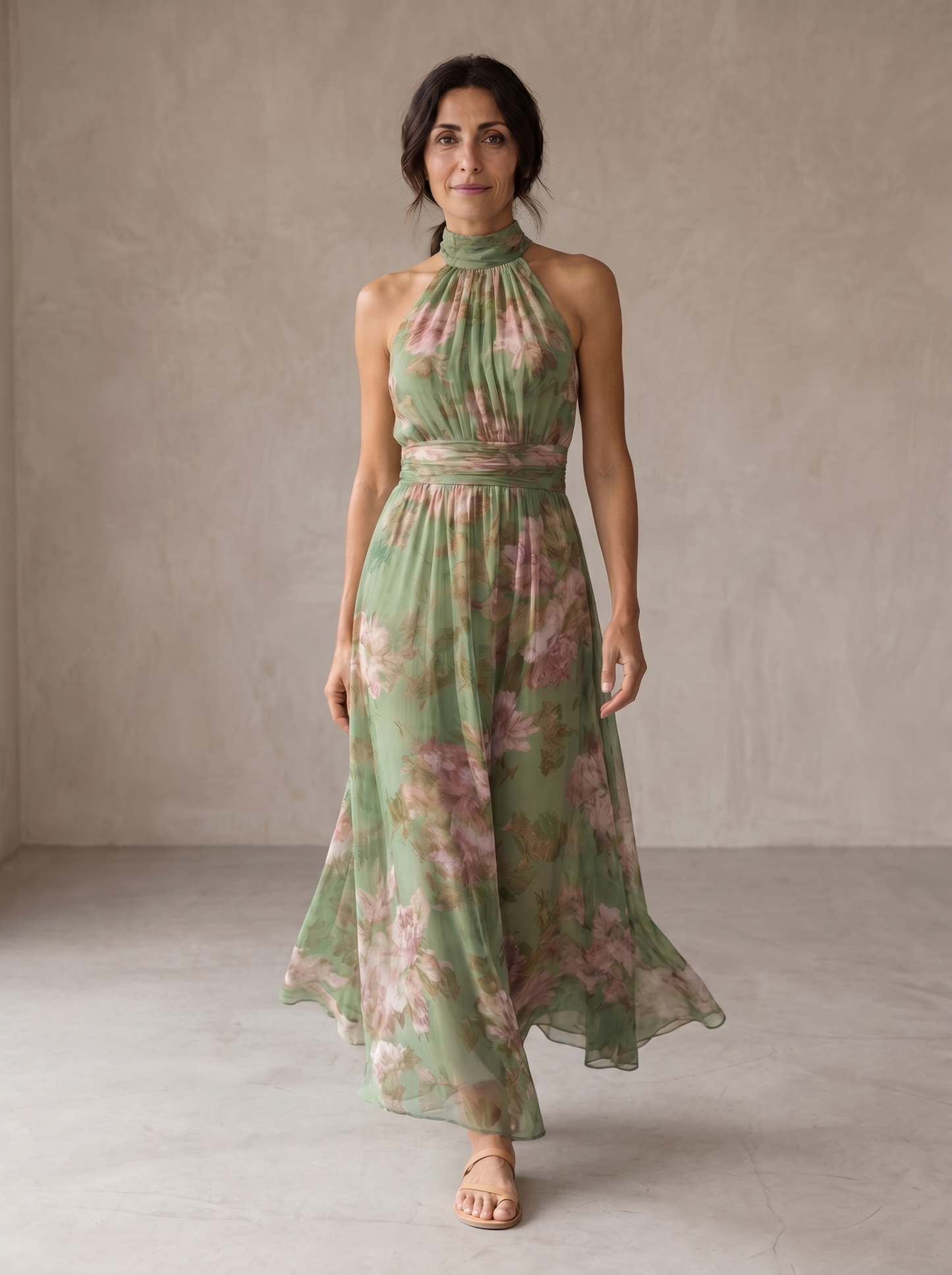 Ximena – Vestido Maxi Halter con Estampado Floral