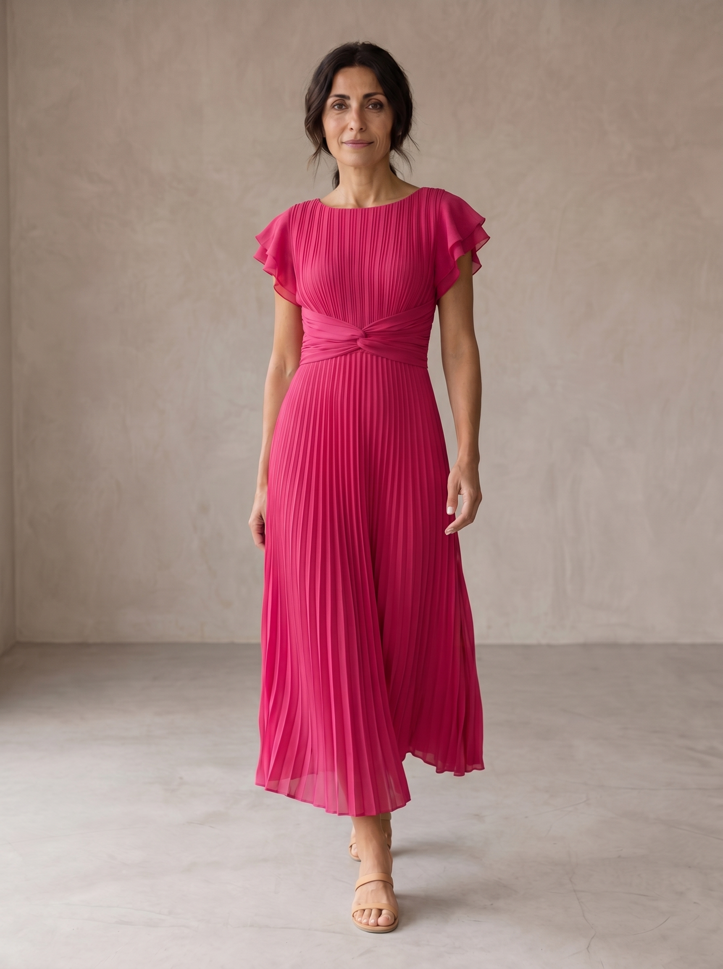 Belén – Vestido Maxi Plisado con Nudo en la Cintura