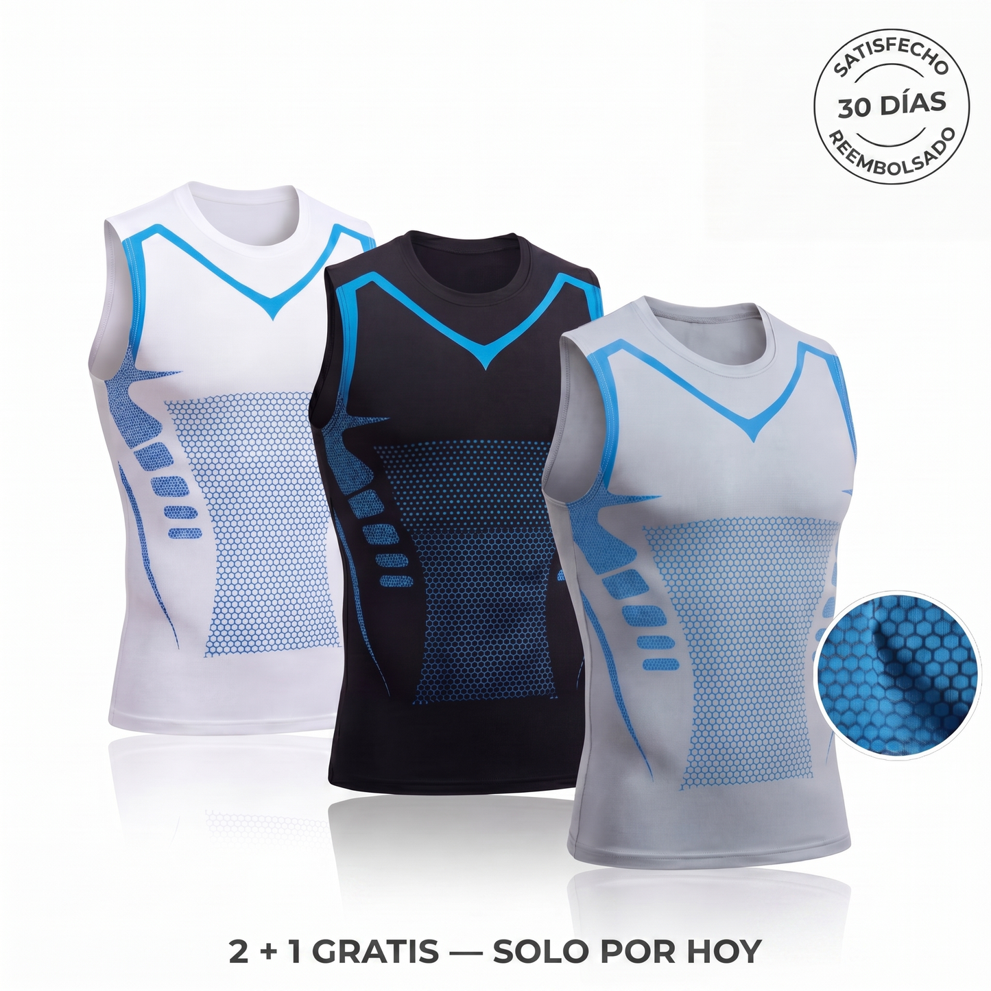 Camiseta de compresión moldeadora para hombre en negro, gris y blanco
