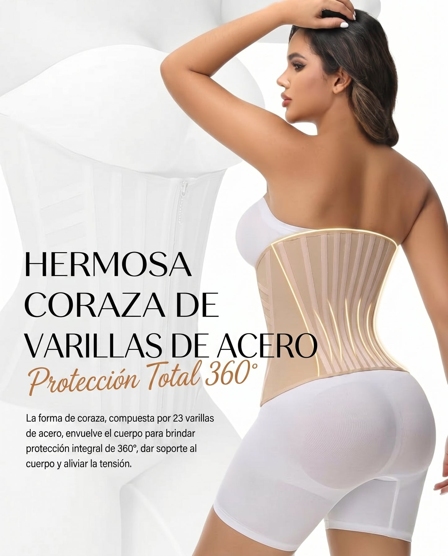 Faja con coraza de 23 varillas de acero y proteccion total 360 grados