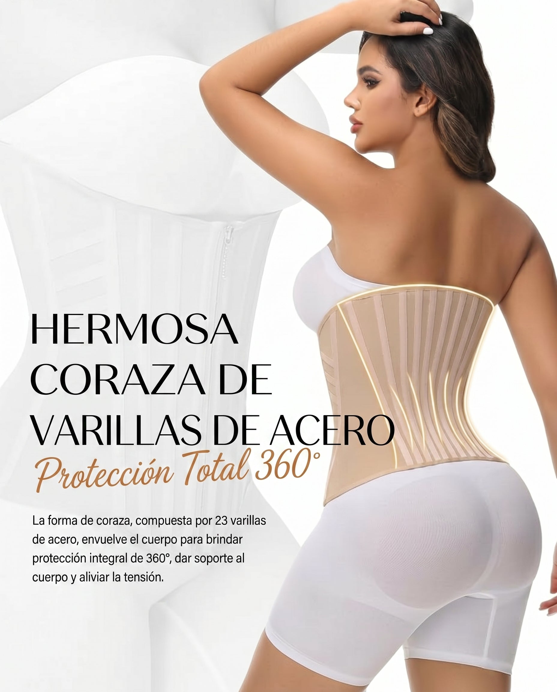 Faja con coraza de 23 varillas de acero y proteccion total 360 grados