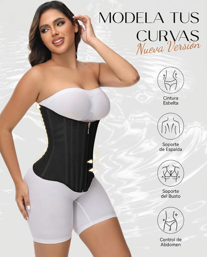 Faja modeladora negra que modela las curvas con soporte de espalda y busto