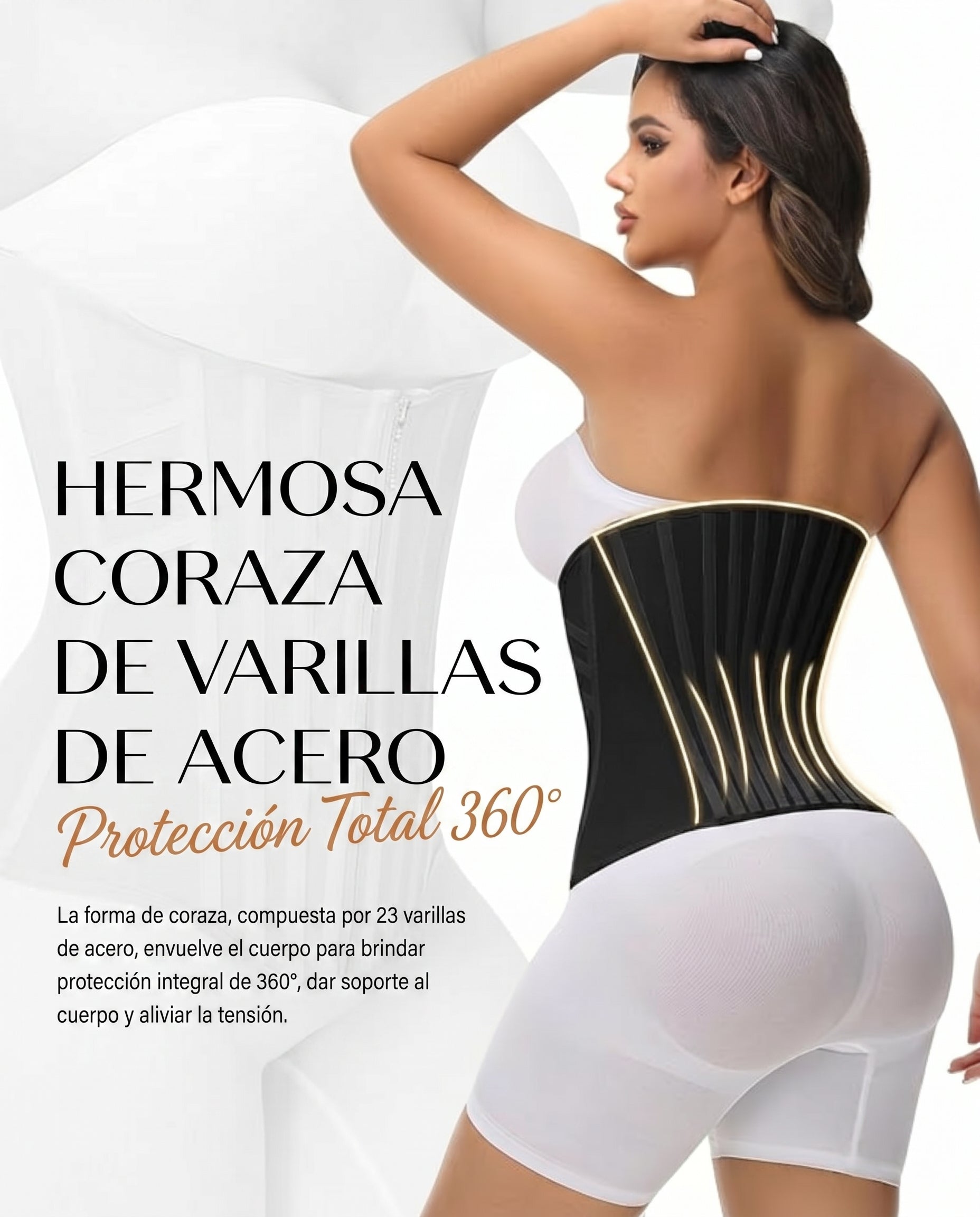 Faja negra con coraza de 23 varillas de acero y proteccion total 360 grados