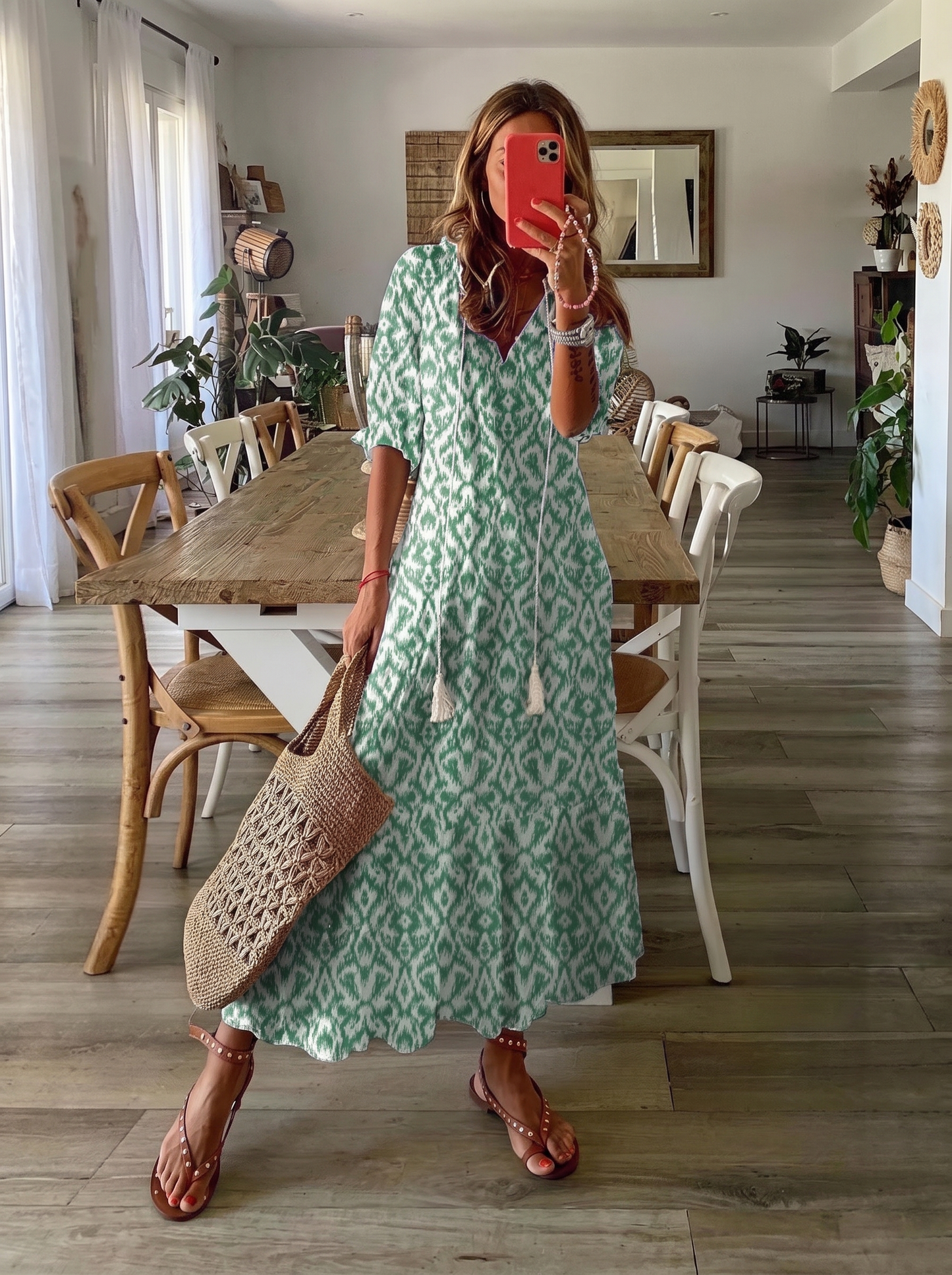 Luna - Vestido Midi Boho Verde