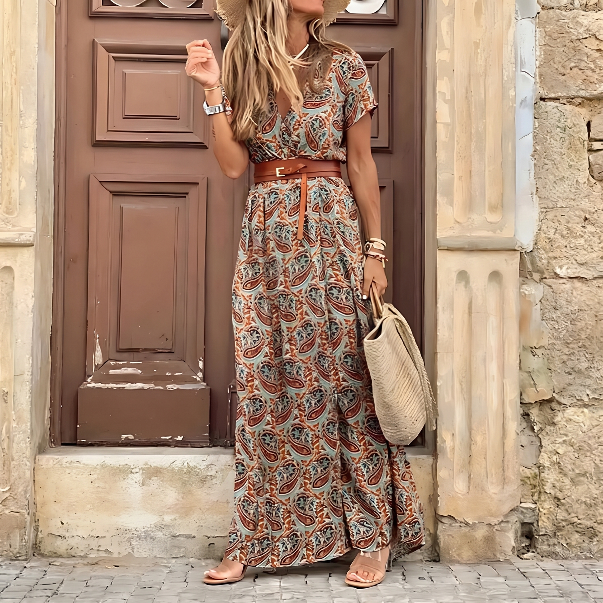 Joselin - Vestido Largo Bohemio Marrón
