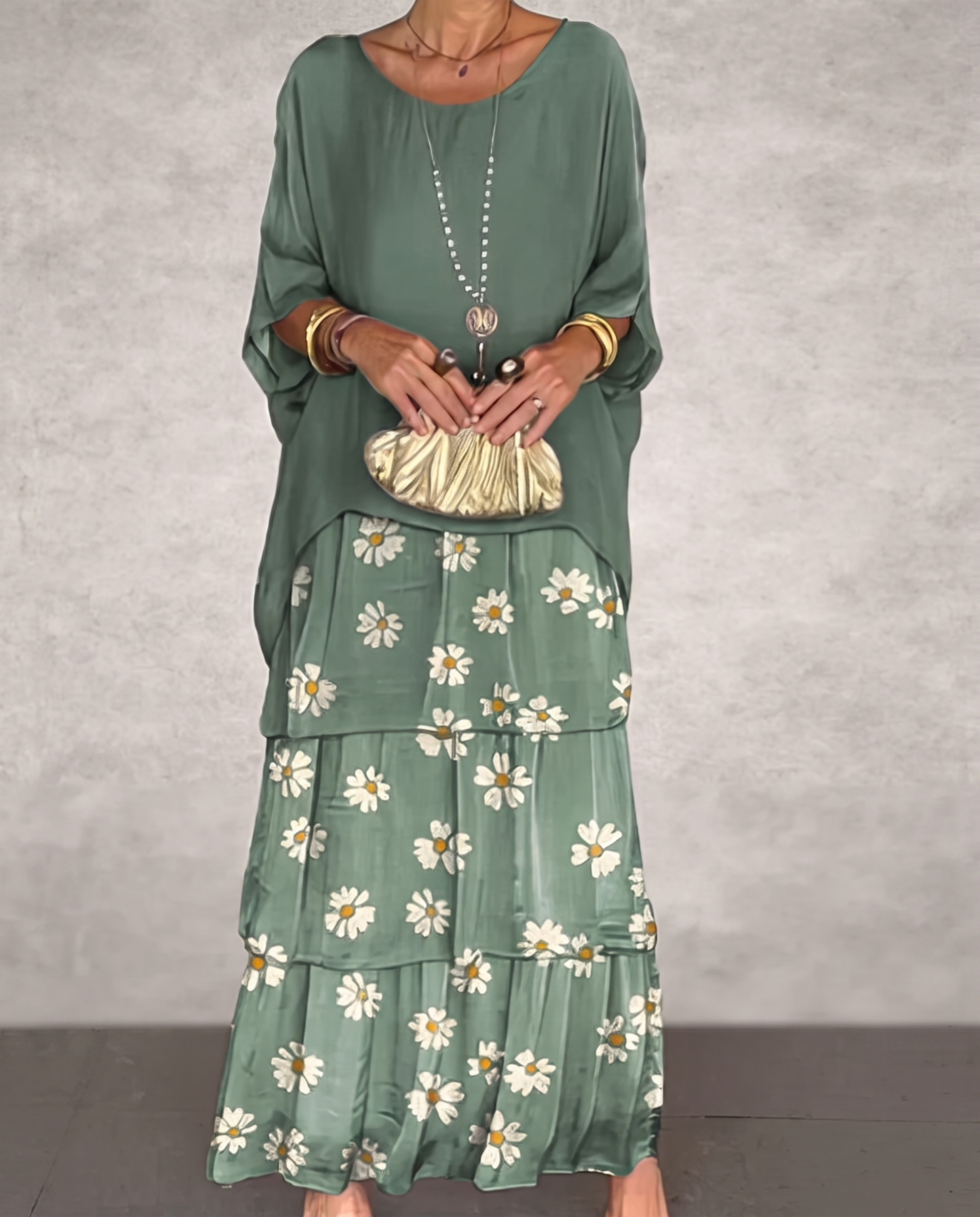 Lara - Vestido Largo Vaporoso Verde Descolorido
