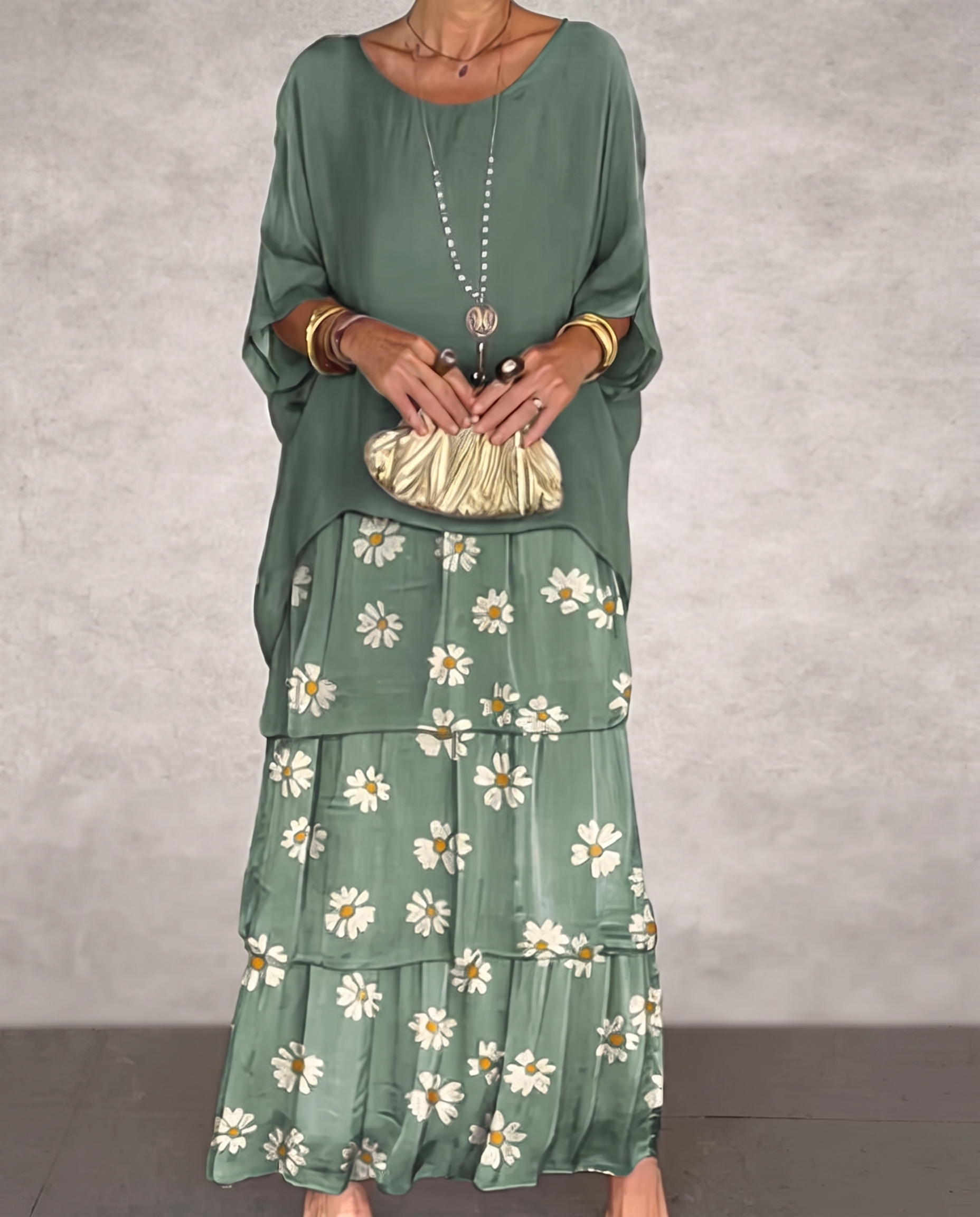 Lara - Vestido Largo Vaporoso Verde Descolorido