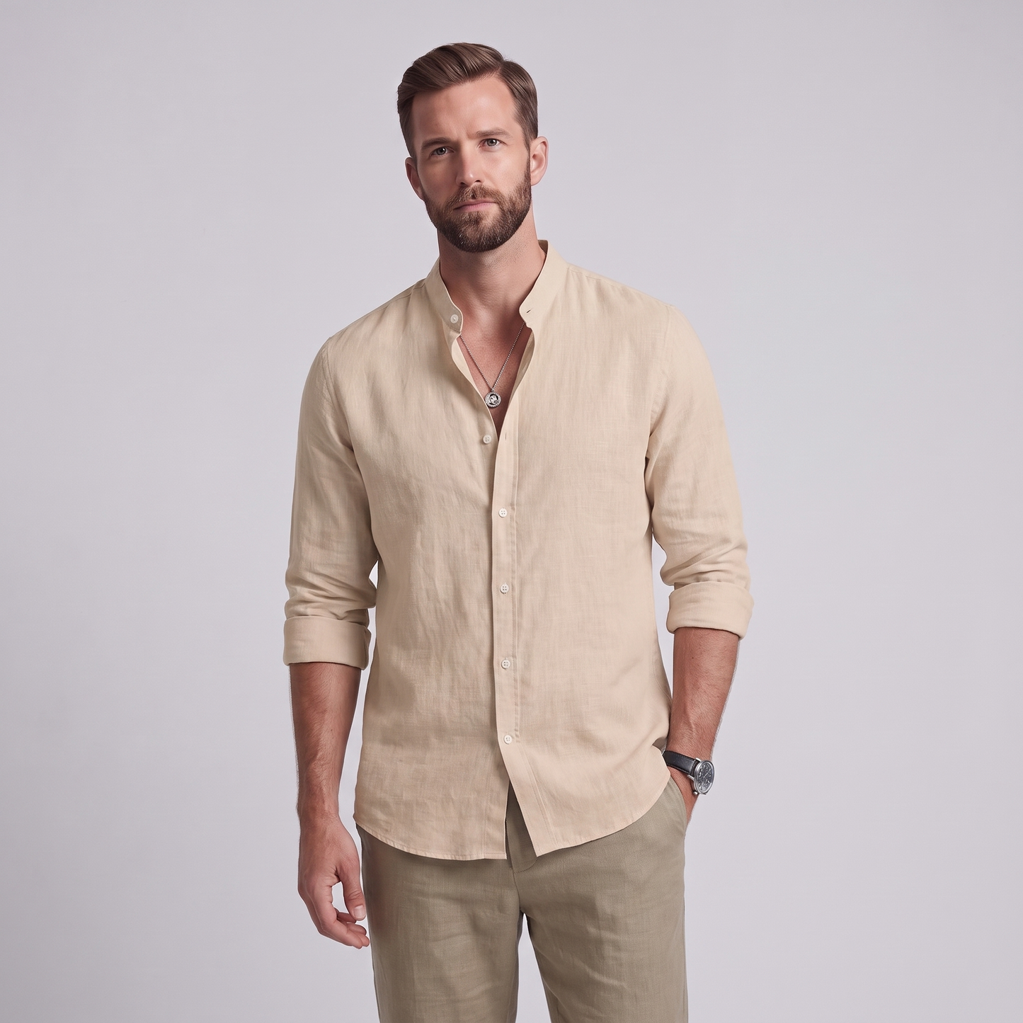 THIAGO - CAMISA DE LINO MANGA LARGA ESTILO PLAYERO