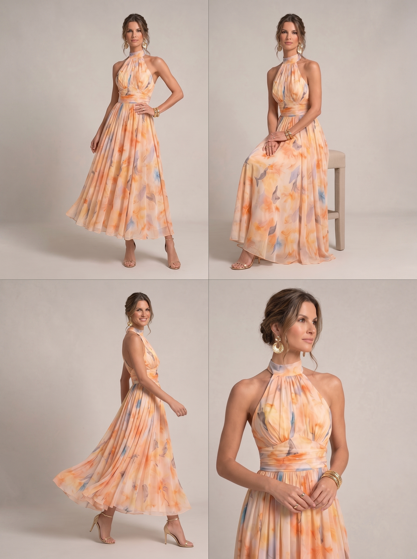 Diana – Vestido de Cuello Halter con Estampado Acuarela