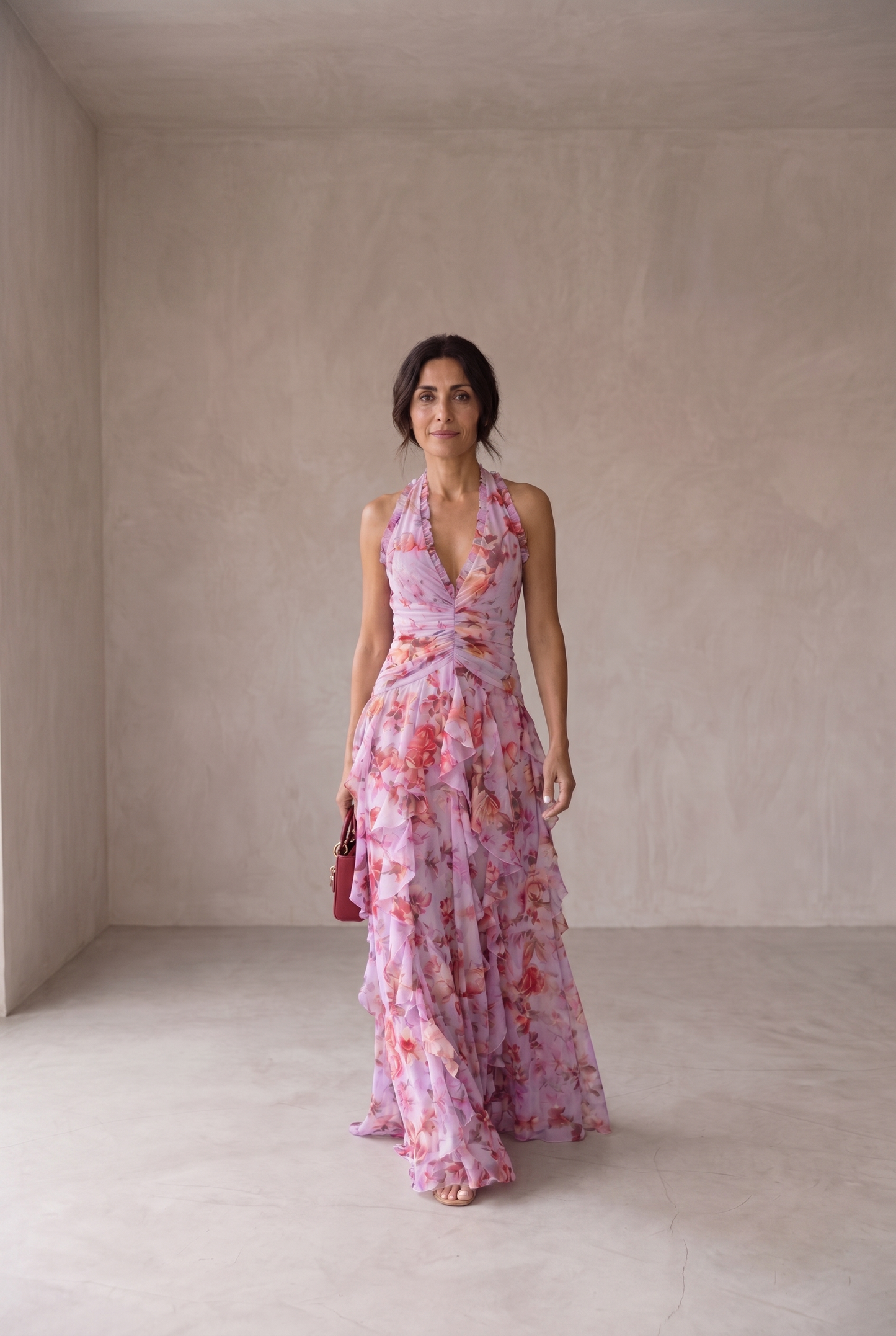 Sandra Vestido Largo Cascada de Rosas Halter