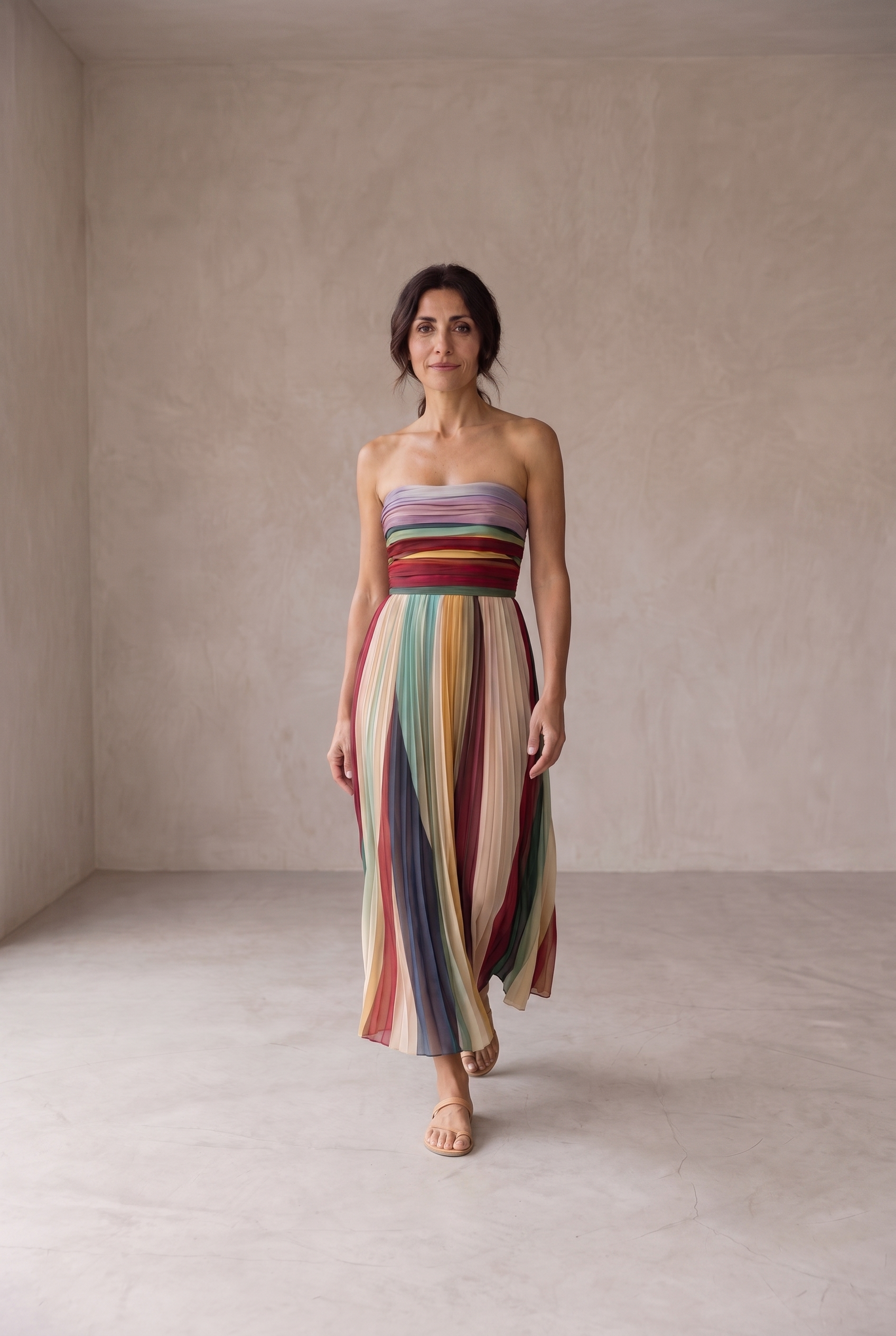 Fernanda Vestido Largo Plisado Multicolor