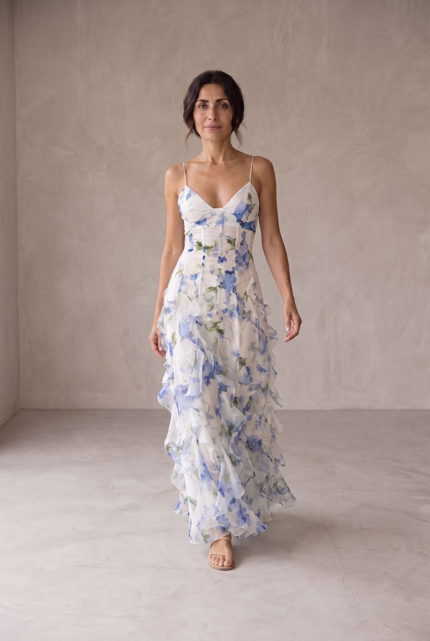 Maite Vestido Midi Floral Volantes
