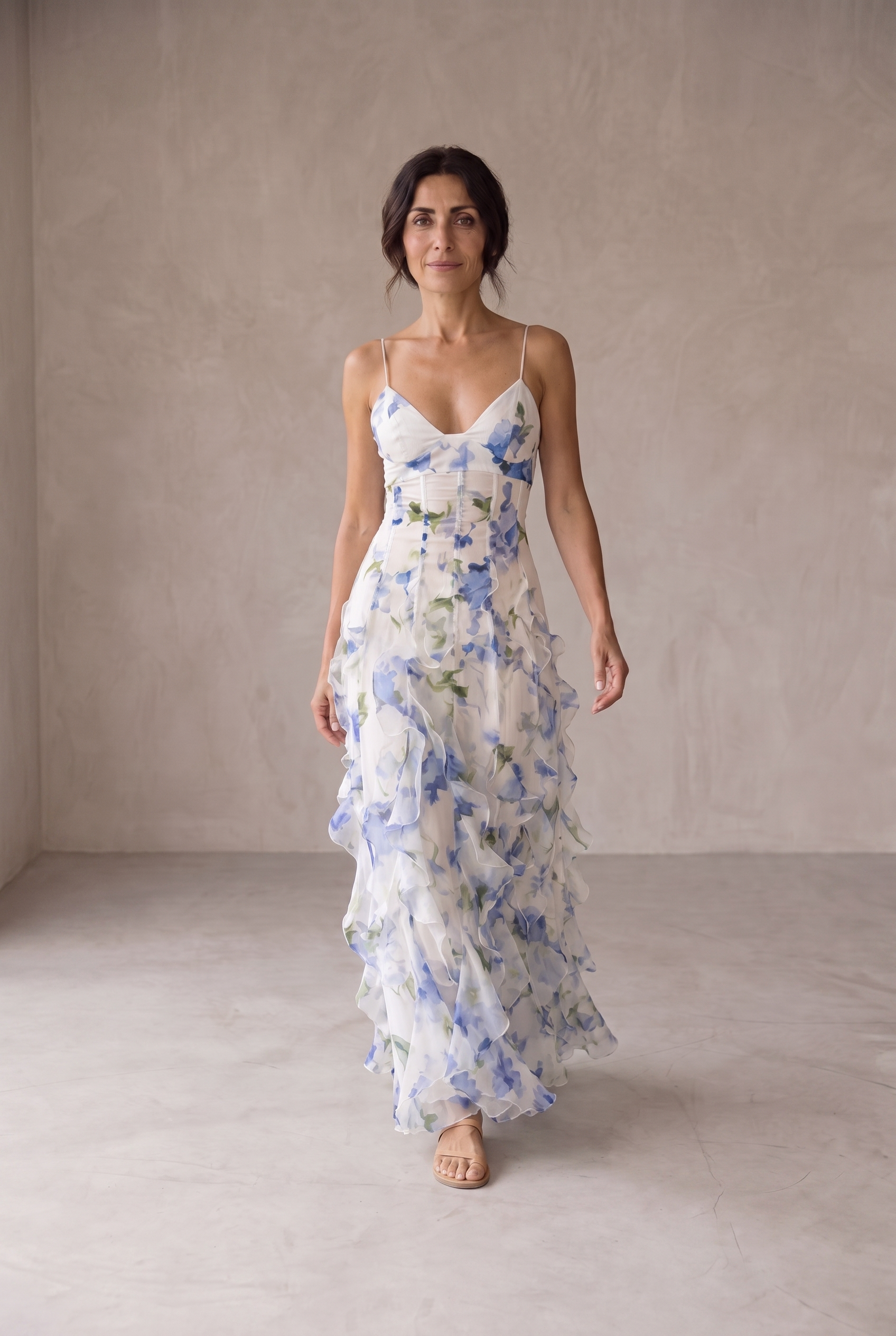Maite Vestido Midi Floral Volantes