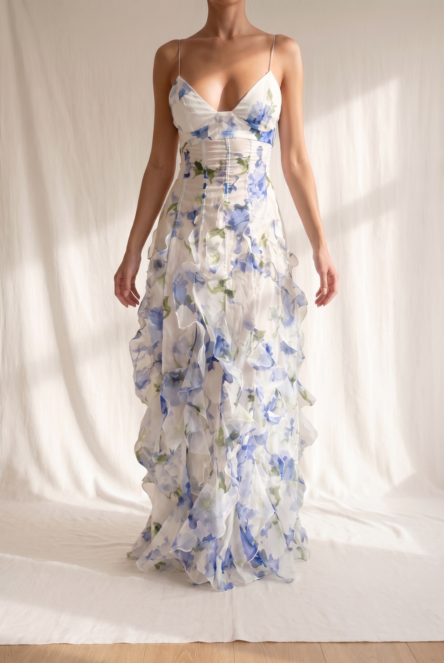 Maite Vestido Midi Floral Volantes