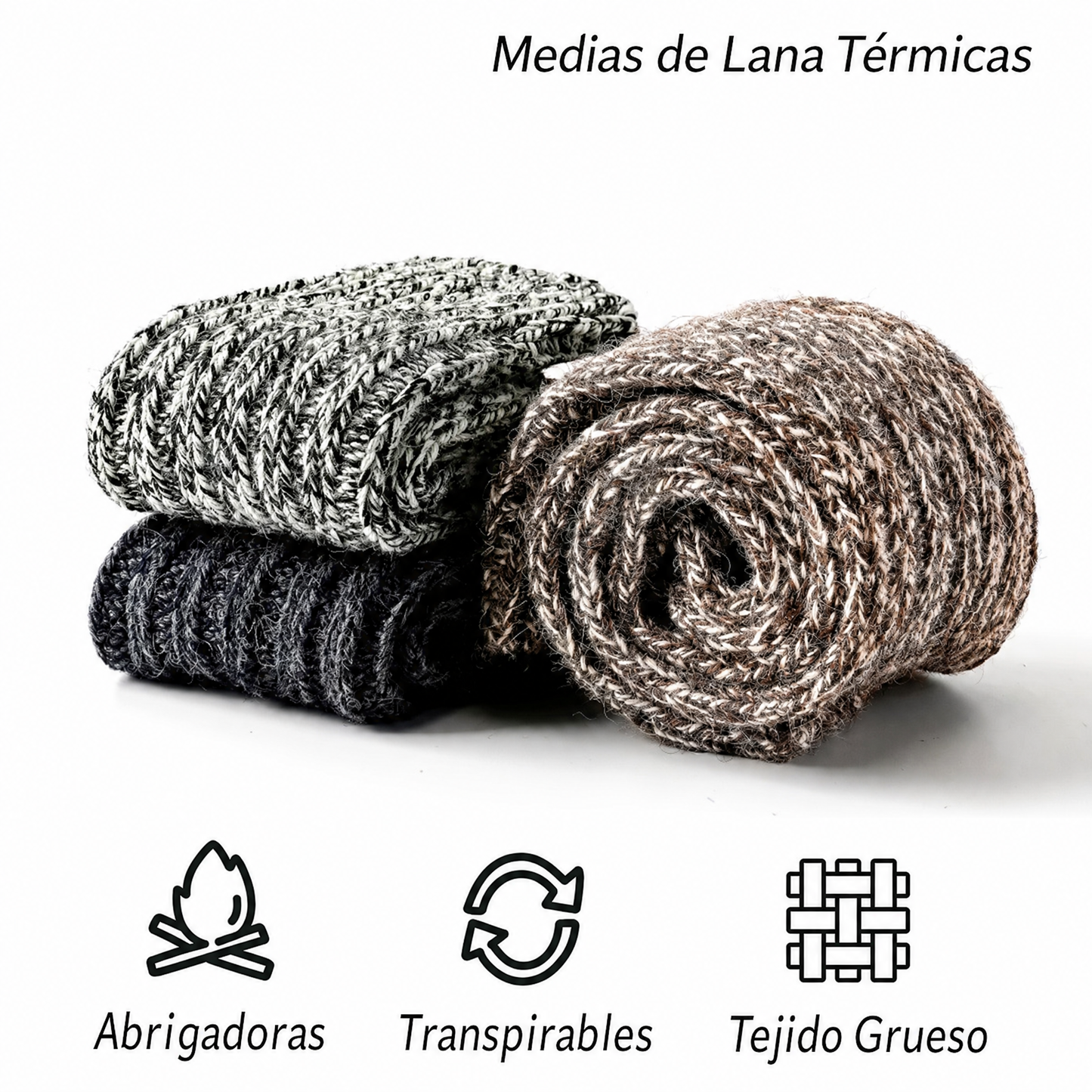 Medias de lana térmicas: abrigadoras, transpirables, tejido grueso