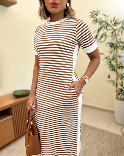 Fernanda - Vestido Midi a Rayas con Bolsillos