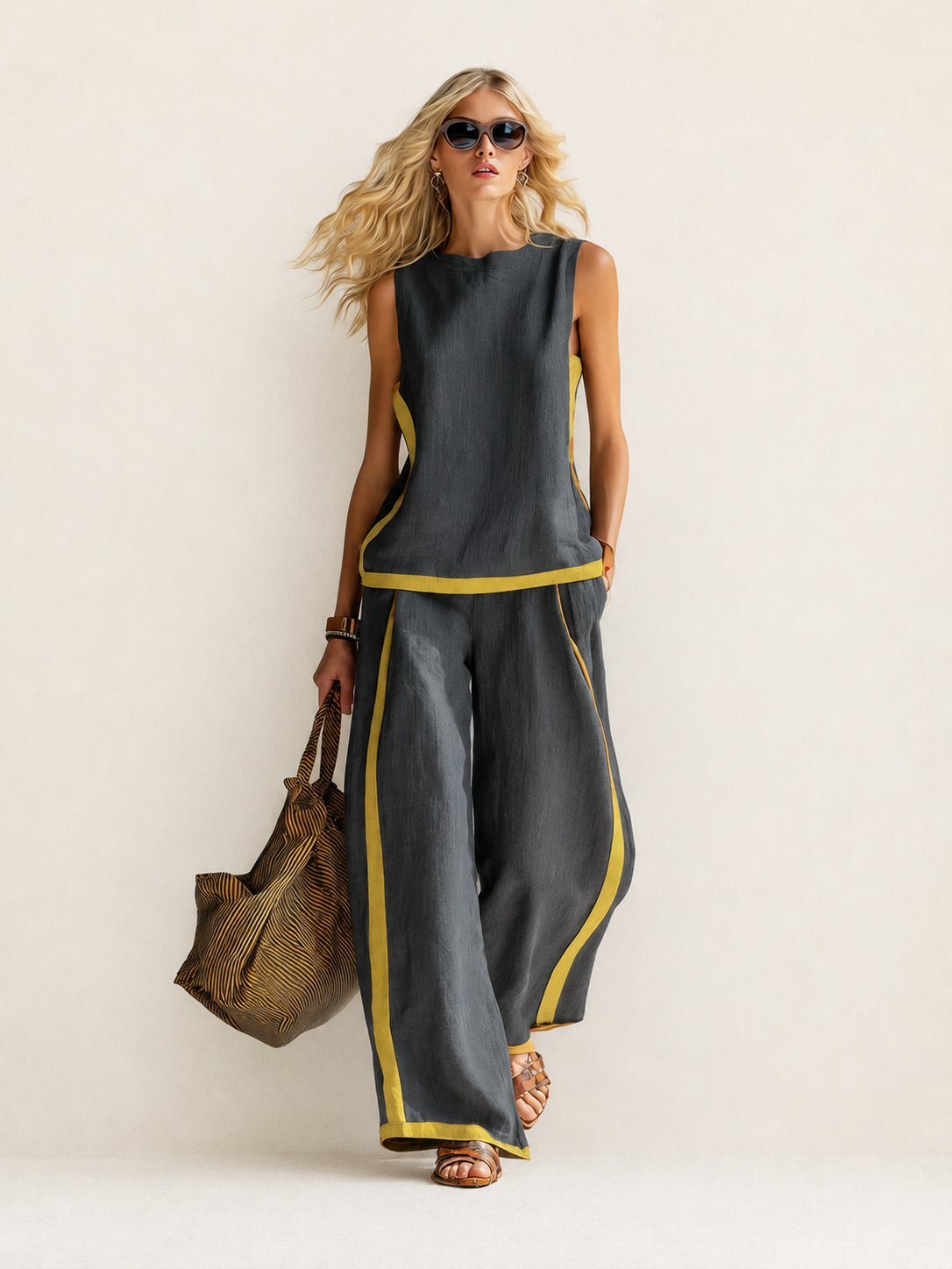 Andrea - Conjunto de Blusa Manga Larga y Pantalón Ancho