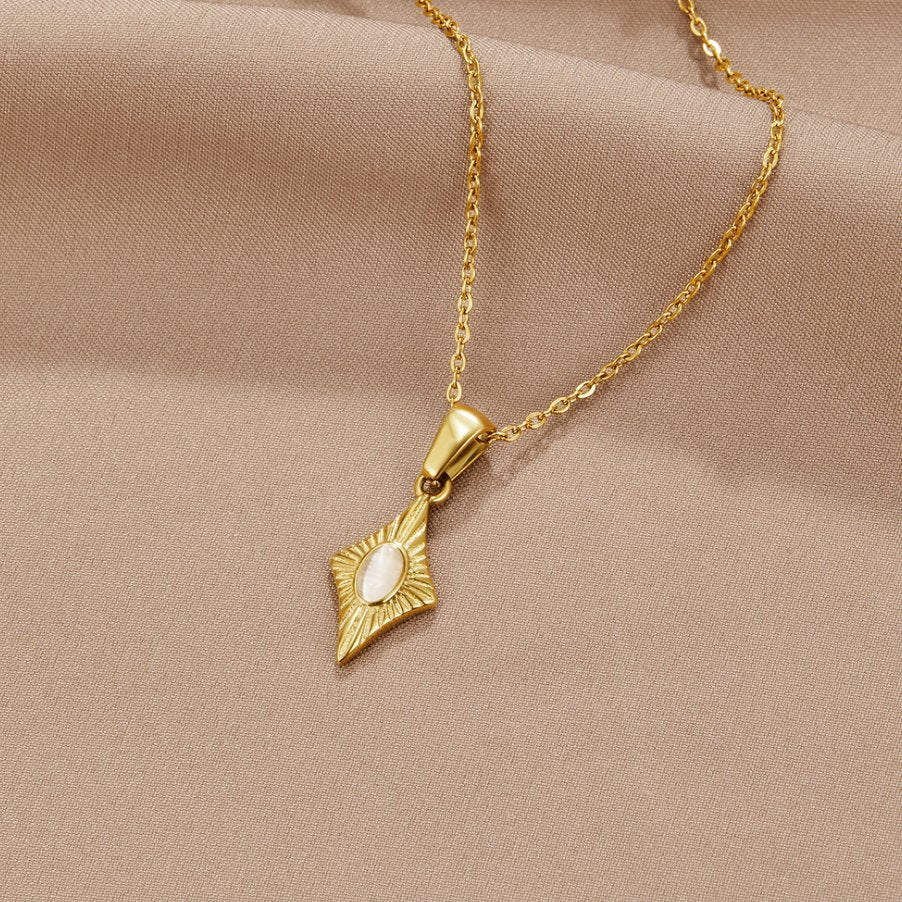 Inés - Collar de Ópalo Blanco Dorado