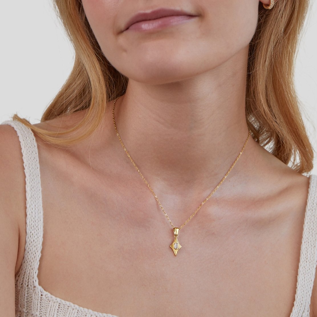 Inés - Collar de Ópalo Blanco Dorado