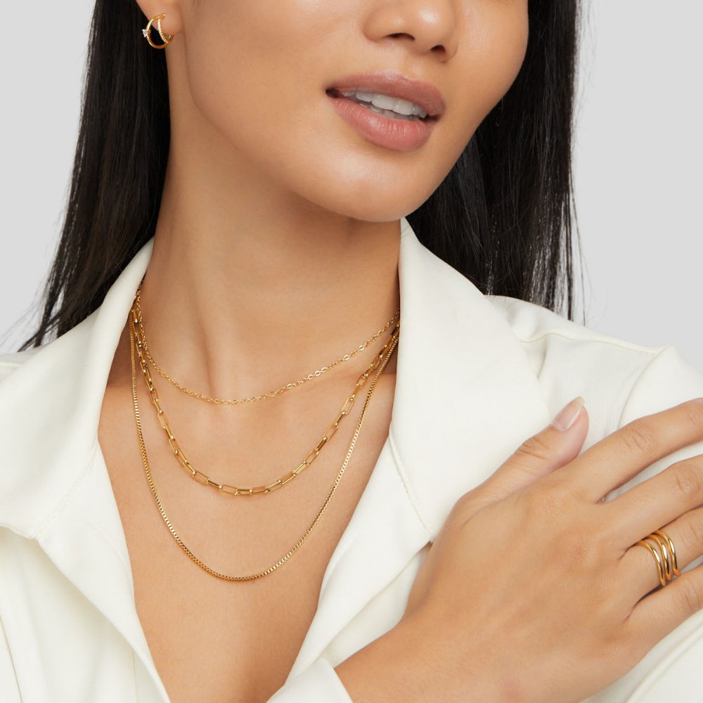 Estefanía - Collar de Cadenas en Capas Dorado